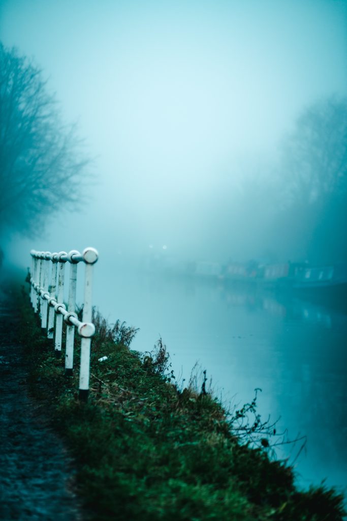 Manchester shipping canal on foggy day. 